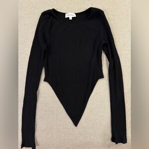 Privacy Please Ribbed Triangle Front Long Sleeve Top In Black Size XS